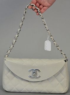 Chanel grey quilted lambskin leather handbag/purse, #10243473, very good condition. 10 1/2" x 5 1/2" x 2 3/4"