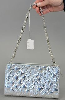 Chanel quilted metallic silver leather handbag / purse, Special Edition marked Biarritz, Monaco Paris, Mademaselle. #12060690 9" x 5 1/2" x 3"