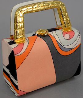 Emilio Pucci silk print handbag / purse with gold handles.