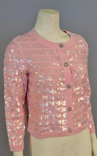 Chanel cardigan, pink with sequins in squares, new with tag retail $4,355 (size 38).