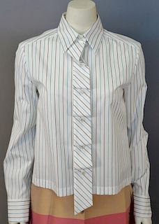 Chanel cotton blouse, white with blue and brown stripes, new with tags (size 38).