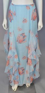 Chanel full length voile skirt, pale blue with flowers.