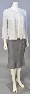 Chanel two piece white, light gray with novelty yarns, tweed jacket and grey wool skirt.