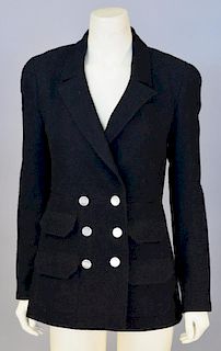 Chanel black wool/boucle double breasted blazer.