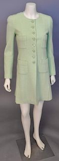 Chanel full length green wool/boucle dress jacket.