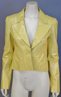 Chanel yellow short jacket, calfskin/leather with silk lining, new with tags.