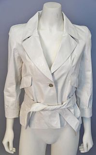 Chanel calfskin/leather jacket, off white with belt and silk lining. size 38