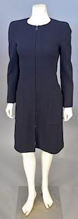 Chanel wool/silk knit navy dress with zip-up front.