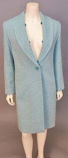 Gianni Versace womens turquoise and white coat with bead trim around wrists in excellent condition.