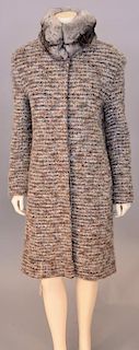 Carolina Herrera New York designer coat with chinchilla fur collar, excellent condition.