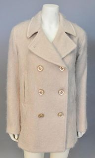 Marvin Richards tan mohair double breasted womens coat.