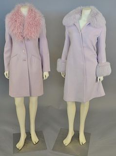 Two womens wool pink coats with fur collars, one marked Made in Italy.