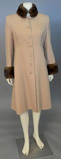 Womens tan cashmere coat with mink collar and cuffs along with matching dress.