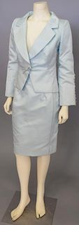 Christian Dior Haute Couture Paris #30005 & #29760, evening designer suit jacket with skirt, light blue (c. 1970-80).