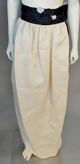 Custom designer hand sewn skirt, cream color with black sequined waist trim.