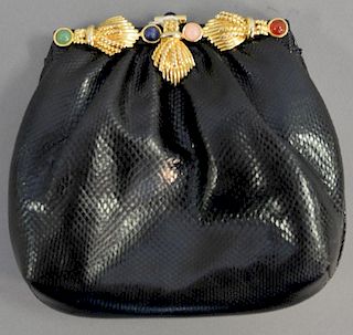 Judith Leiber black snake skin clutch purse / bag (missing chain).