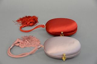 Two Bergdorf Goodman silk clutch purses / handbags, red and pink.