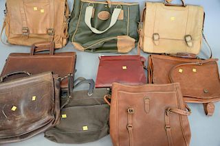 Group of nine leather briefcases and bags including a womens Georg Jensen hand bag...