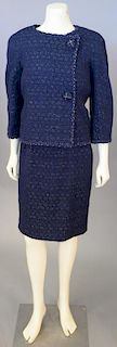 Chanel two piece wool suit, navy sleeveless dress and matching jacket, jacket is new with tag retail $4,635.