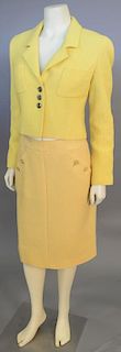 Chanel two piece lot with yellow tweed/novelty weave jacket and non-matching mustard color...