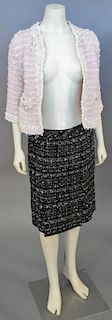 Chanel two piece tweed lot including pink and white jacket (size 38) and black and pink skirt.