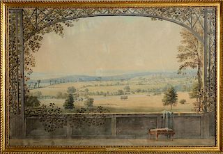 ATTRIBUTED TO JOHN VARLEY II (1850-1933): AN EXTENSIVE LANDSCAPE VIEWED FROM A TERRACE