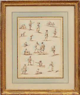 ATTRIBUTED TO WILLIAM HENRY PYNE (1769-1843): FIGURE STUDIES