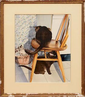 LESLEY FOTHERBY (b. 1946): CATS AROUND A CHAIR