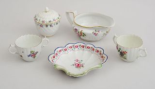 GROUP OF SIX ENGLISH FLORAL-DECORATED PORCELAIN ARTICLES