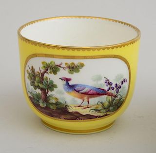SEVRES YELLOW-GROUND PORCELAIN SUGAR BOWL AND A SEVRES SHELL-FORM DISH