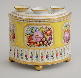 ENGLISH YELLOW-GROUND PORCELAIN DEMILUNE BOUGH POT AND COVER