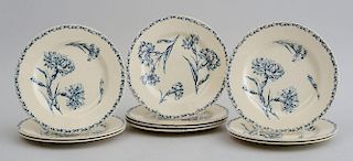 SET OF TEN OEILLET LUNEVILLE BLUE TRANSFER-PRINTED FAIENCE PLATES