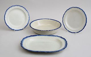 TAMS ANDERSON AND TAMS POTTERY BLUE-EDGED PLATTER, PEARLWARE BOWL AND TWO PLATES