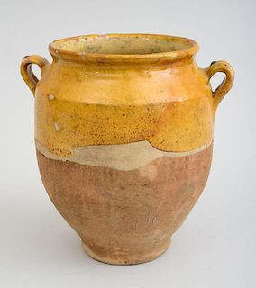 FRENCH YELLOW-GLAZED TERRACOTTA TWO-HANDLED POT