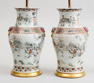 PAIR OF CHINESE PORCELAIN BALUSTER-FORM VASES, MOUNTED AS LAMPS