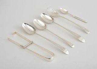 ASSEMBLED GROUP OF GEORGE III SILVER FLATWARE, IN THE FEATHER EDGE" PATTERN"