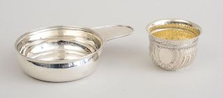 GEORGE III SILVER PORRINGER AND A VICTORIAN SILVER CUP WITH GEORGE II COIN