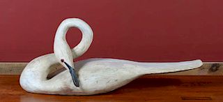 CARVED AND PAINTED WOOD MODEL OF A SWAN