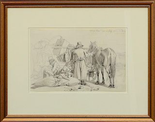 JOHANN ADAM KLEIN (1792-1875): RESTING CARRIERS BY THE DANUBE RIVER