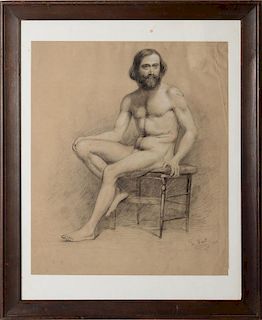THOMAS NAST (1840-1902): SEATED MALE NUDE; AND SEATED MALE NUDE WITH STAFF