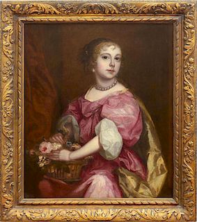 CIRCLE OF SIR PETER LELY (1618-1680): PORTRAIT OF A YOUNG LADY IN A RED DRESS
