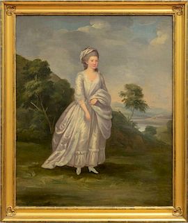 ENGLISH SCHOOL: PORTRAIT OF A LADY IN A WHITE DRESS