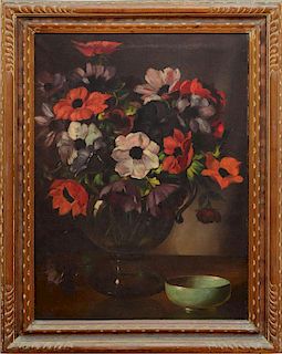 20TH CENTURY SCHOOL: STILL LIFE WITH FLOWERS; AND STILL LIFE WITH VASE OF POPPIES
