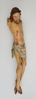 ITALIAN BAROQUE CARVED AND PAINTED WOOD CORPUS FIGURE