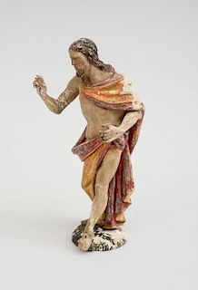 ITALIAN BAROQUE CARVED, PAINTED AND PARCEL-GILT FIGURE OF THE RESURRECTED CHRIST
