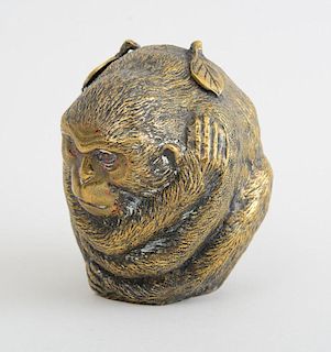GILT-METAL VASE IN THE FORM OF A MONKEY