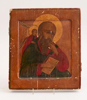 RUSSIAN SILVER ICON OF ST. JOHN THE OLOGIAN IN SILENCE WITH SILVER OKLAD