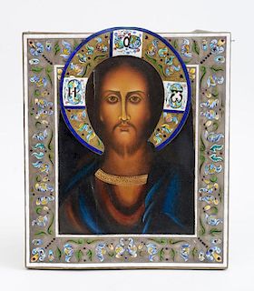 RUSSIAN ICON OF CHRIST PANTOCRATOR IN BLUE ROBES