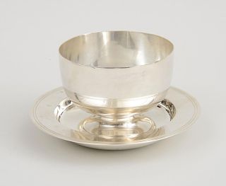 ENGLISH SILVER MILLENIUM DISH AND A SILVER FOOTED CUP