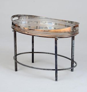 SILVER-PLATED OVAL TEA TRAY ON STAND